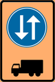 Access sign for zone for Ke-category (lorries and busses) in both directions, indicating a lane width of at least 3.2 meter.